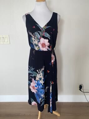 Ted Baker Trinni Jamboree Midi Floral V-Neck Dress Size 2 (Small) *No Belt